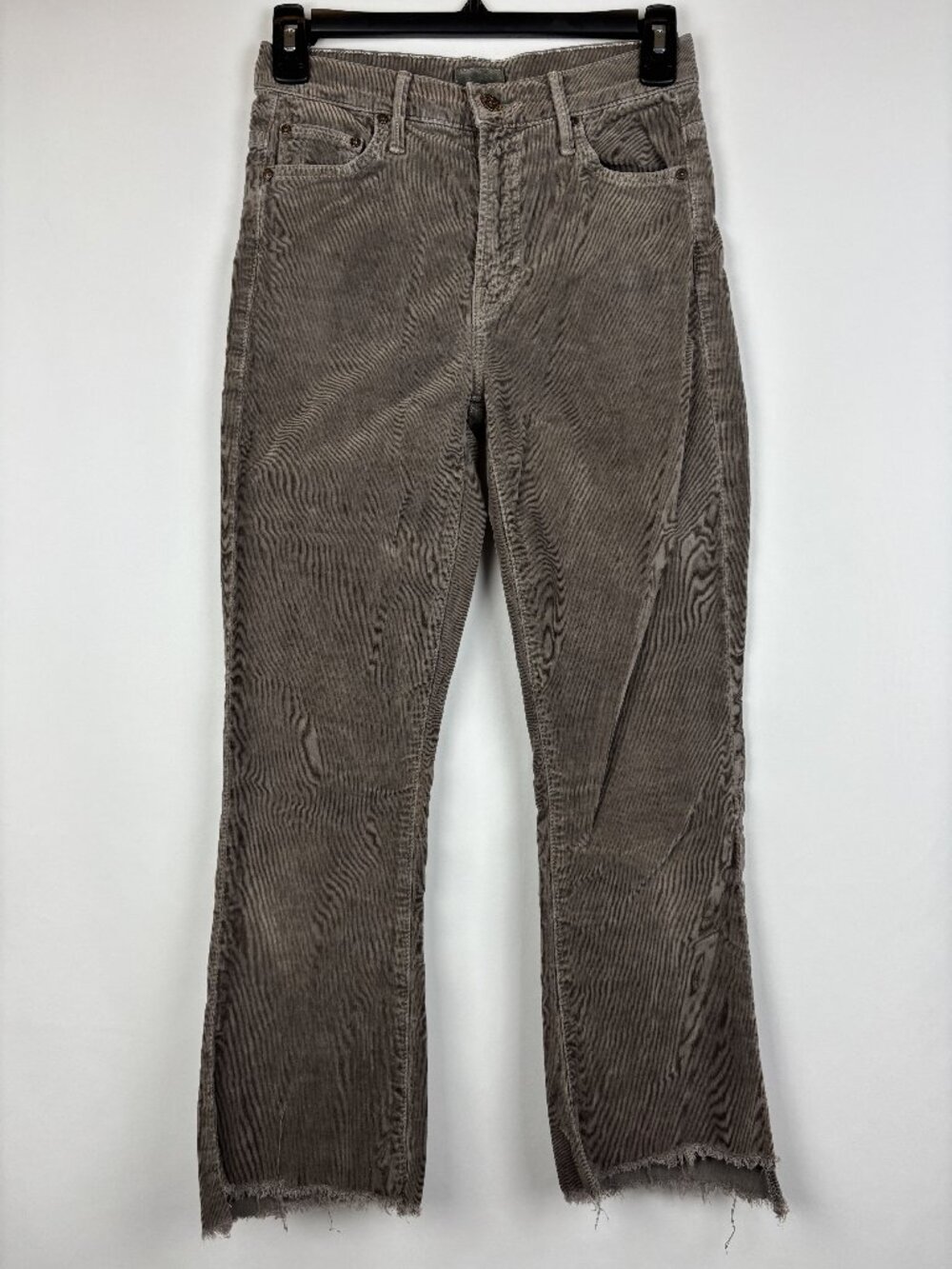 24 Mother Insider Crop Step Fray Jeans Brown Corduroy Pants Raw Hem Flare Cutoff